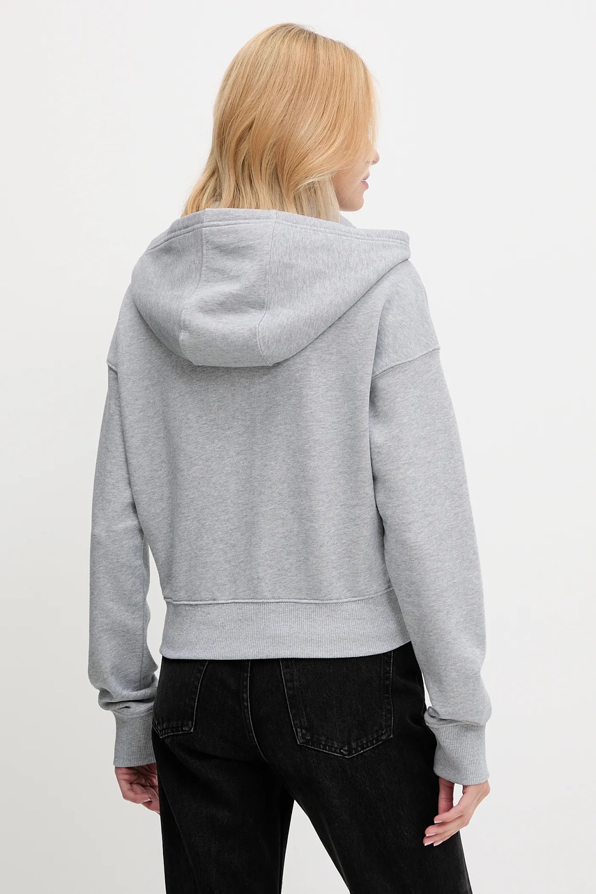 Хлопковая кофта Tommy Jeans цвет серый с капюшоном с аппликацией DW0DW21147 Хлопковая кофта Tommy Jeans цвет серый с капюшоном с аппликацией DW0DW21147