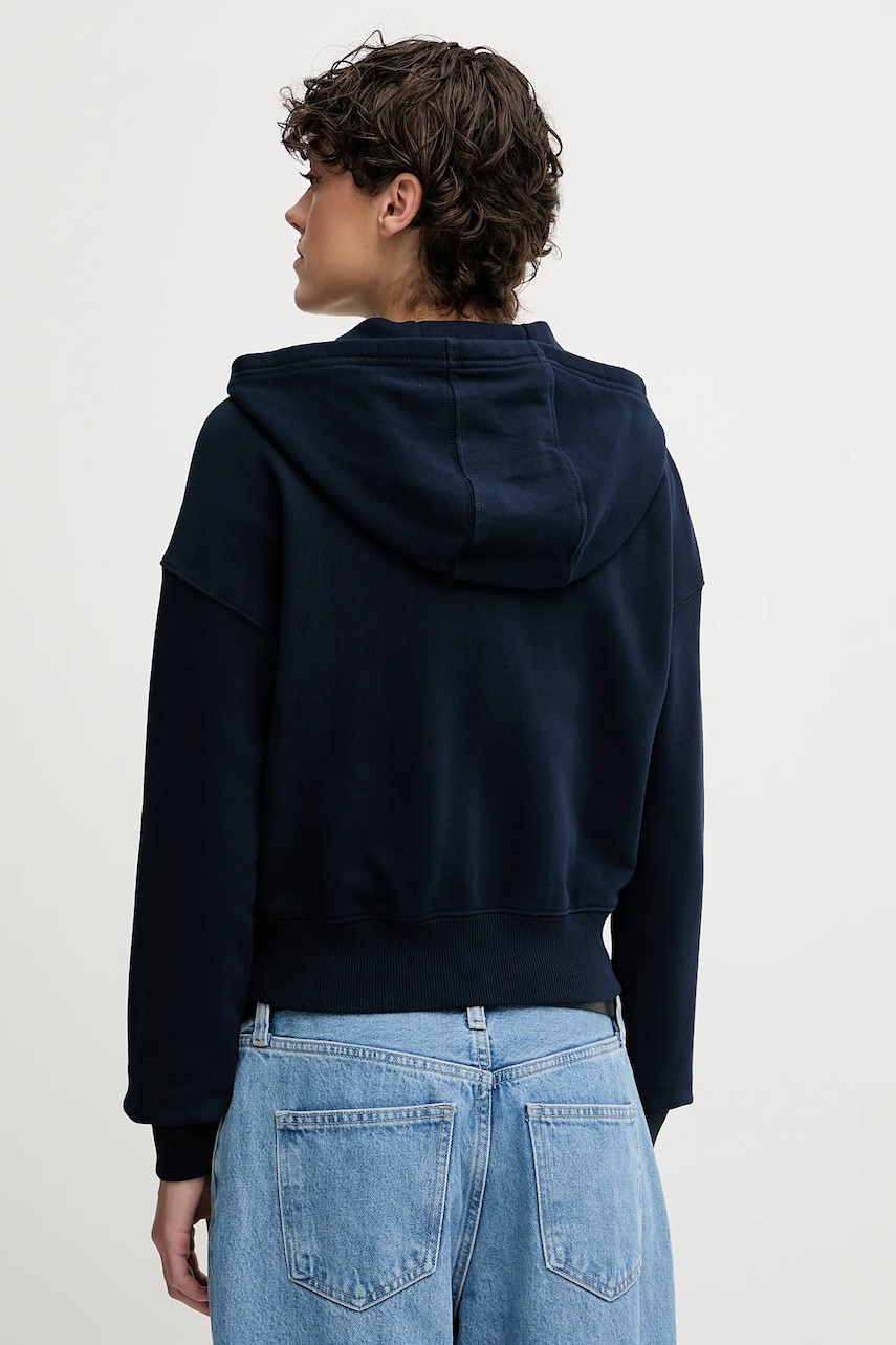 Хлопковая кофта Tommy Jeans цвет синий с капюшоном с аппликацией DW0DW21147 Хлопковая кофта Tommy Jeans цвет синий с капюшоном с аппликацией DW0DW21147