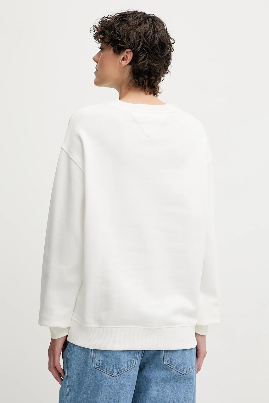 Хлопковая кофта Tommy Jeans цвет белый узор DW0DW21396 Хлопковая кофта Tommy Jeans цвет белый узор DW0DW21396
