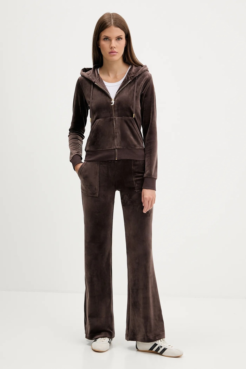 Кофта Juicy Couture ROBERTSON HOODIE цвет бежевый с капюшоном с аппликацией JCAP176G