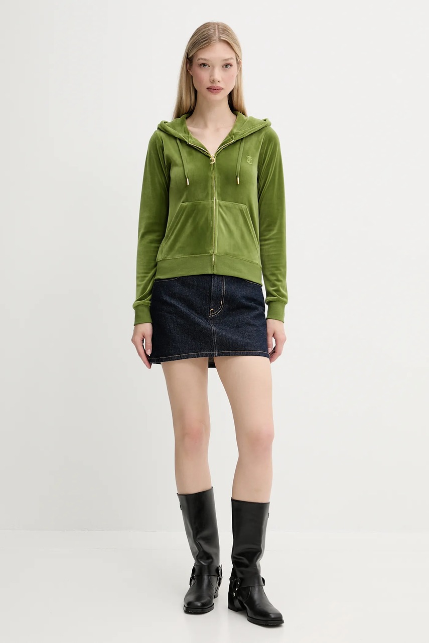 Кофта Juicy Couture ROBERTSON HOODIE цвет зелёный с капюшоном с аппликацией JCAP176G
