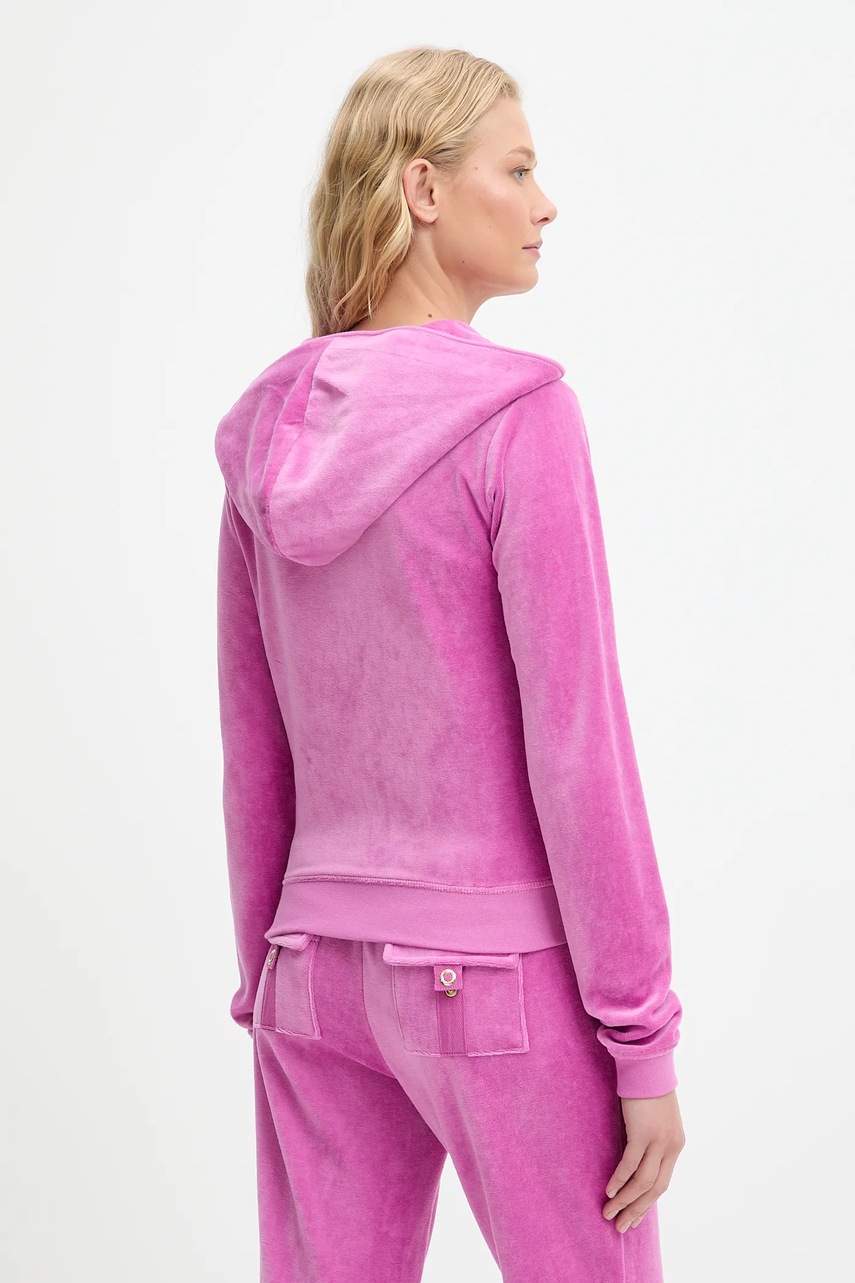 Μπλούζα Juicy Couture HERITAGE ROBYN HOODIE χρώμα: ροζ, με κουκούλα, JCSEBJ007G φωτογραφία