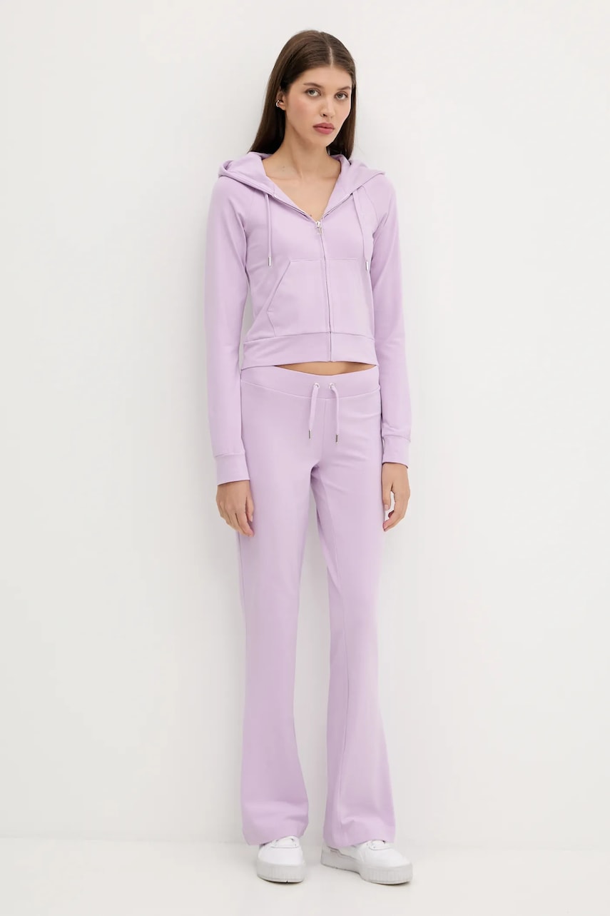 Кофта Juicy Couture SINGLE JERSEY OLA HOODIE цвет фиолетовый с капюшоном с аппликацией JCWAS125310 Кофта Juicy Couture SINGLE JERSEY OLA HOODIE цвет фиолетовый с капюшоном с аппликацией JCWAS125310