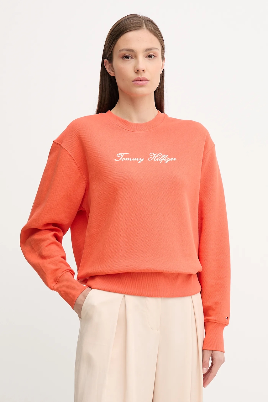 Levně Mikina Tommy Hilfiger dámská, oranžová barva, vzorovaná, WW0WW45743