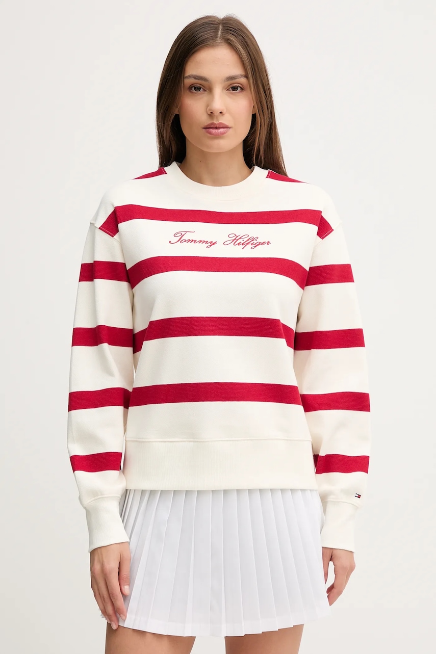 Levně Mikina Tommy Hilfiger dámská, červená barva, vzorovaná, WW0WW45743