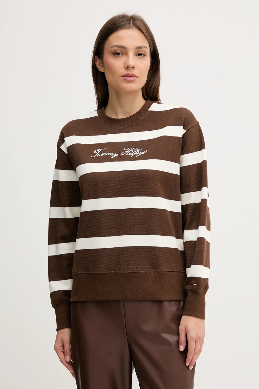 Levně Mikina Tommy Hilfiger dámská, hnědá barva, vzorovaná, WW0WW45743