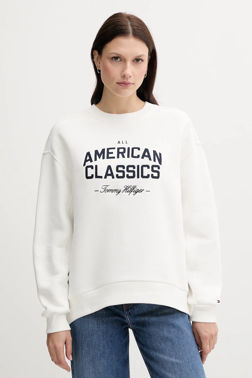 Levně Mikina Tommy Hilfiger dámská, bílá barva, s aplikací, WW0WW45752