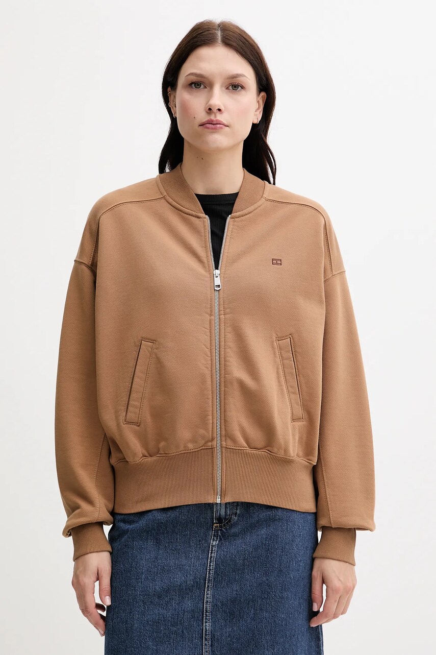 Levně Bavlněná mikina Tommy Hilfiger dámská, hnědá barva, hladká, WW0WW45753