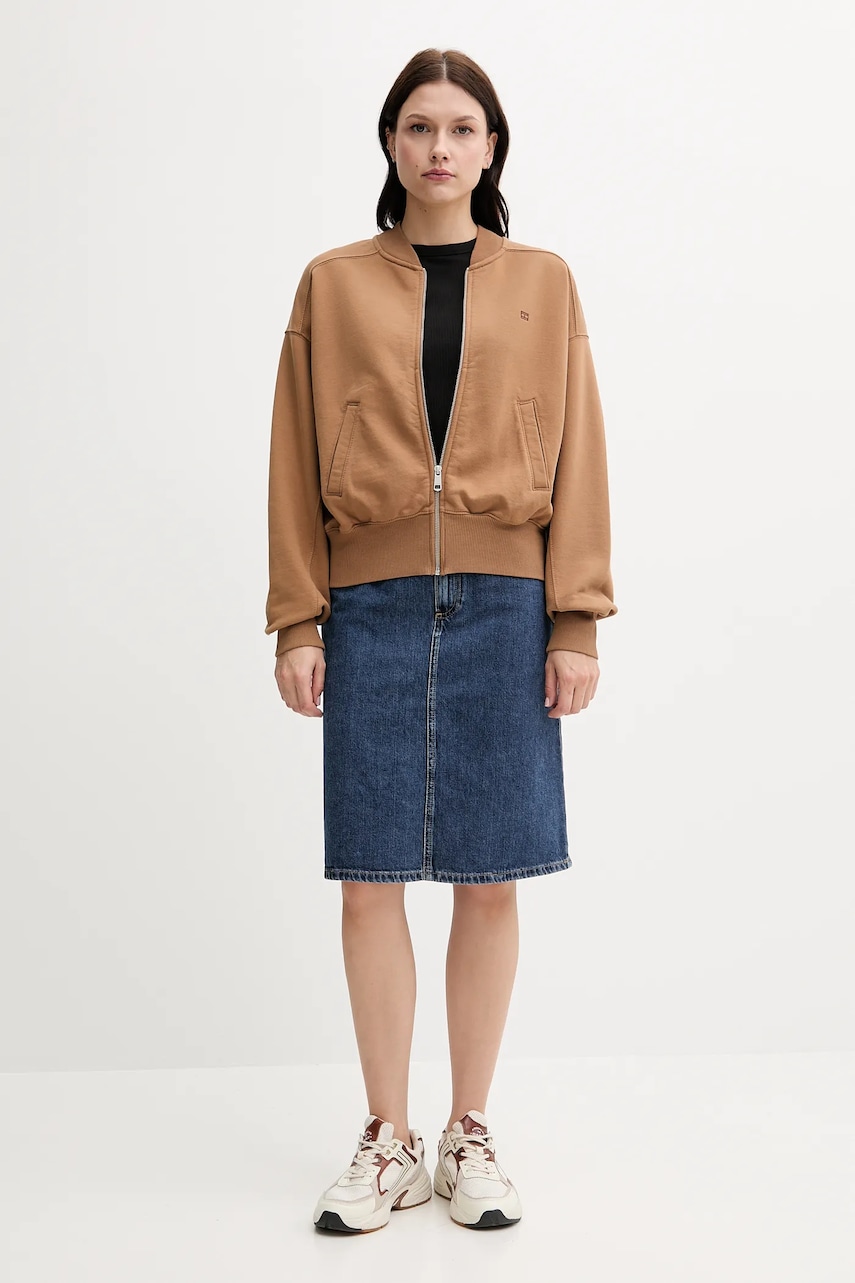 Хлопковая кофта Tommy Hilfiger цвет коричневый однотонная WW0WW45753 Хлопковая кофта Tommy Hilfiger цвет коричневый однотонная WW0WW45753
