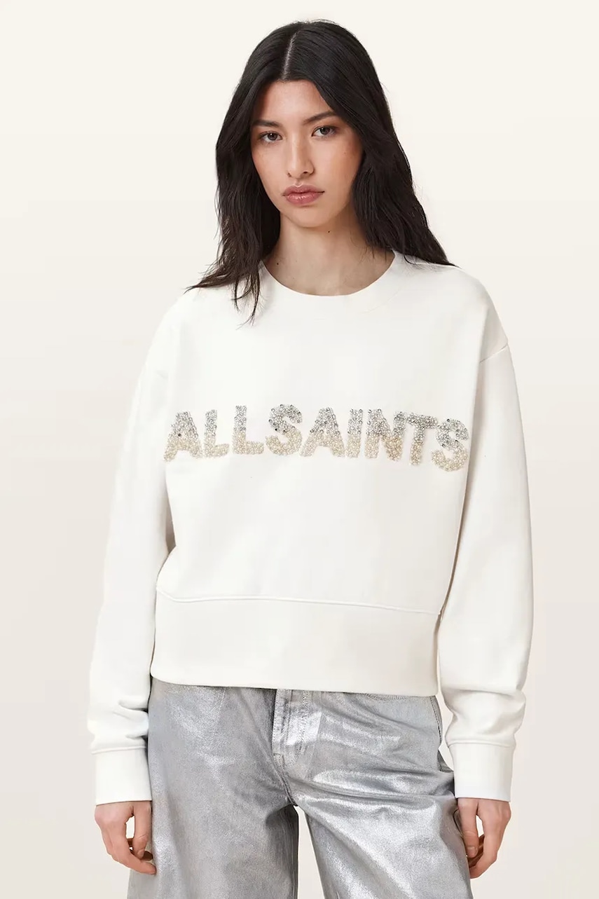 AllSaints hanorac din bumbac SEPARO culoarea alb, cu imprimeu, W215JC