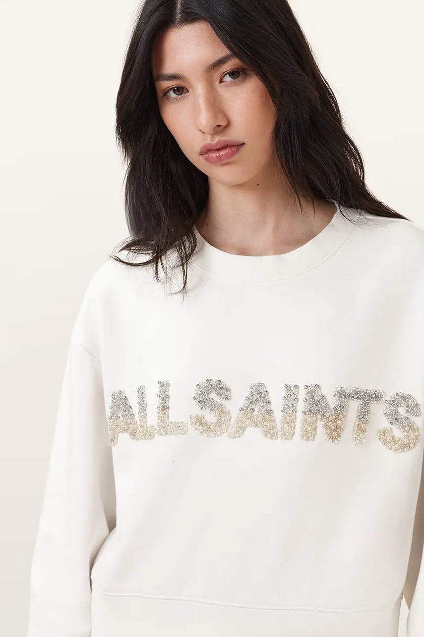 Хлопковая кофта AllSaints SEPARO цвет белый с аппликацией W215JC