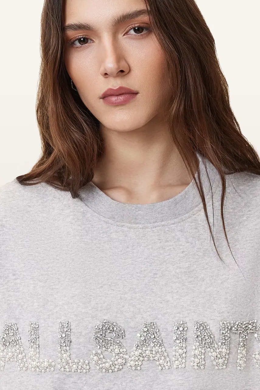 Хлопковая кофта AllSaints SEPARO цвет серый с аппликацией W215JC