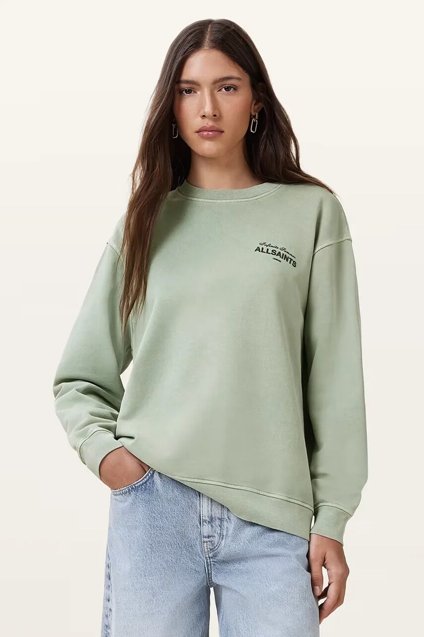 AllSaints hanorac de bumbac SOLEIL culoarea verde, cu imprimeu, W222JC