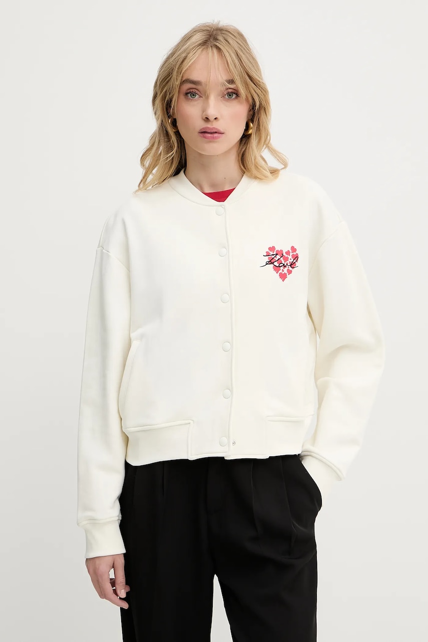 Karl Lagerfeld hanorac de bumbac culoarea bej, cu imprimeu, A3W20009