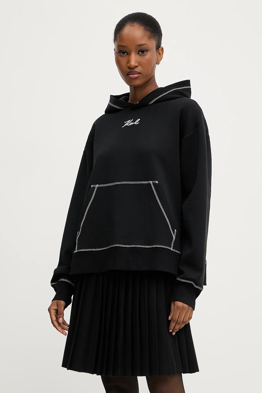 Karl Lagerfeld bluza culoarea negru, cu gluga, cu imprimeu, A3W20011