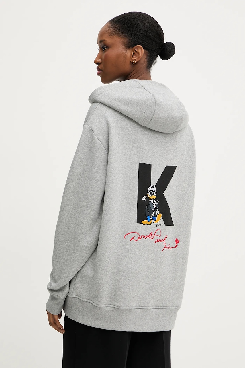 Karl Lagerfeld bluză KL X DISNEY culoarea gri, cu glugă, cu imprimeu, A3W20062