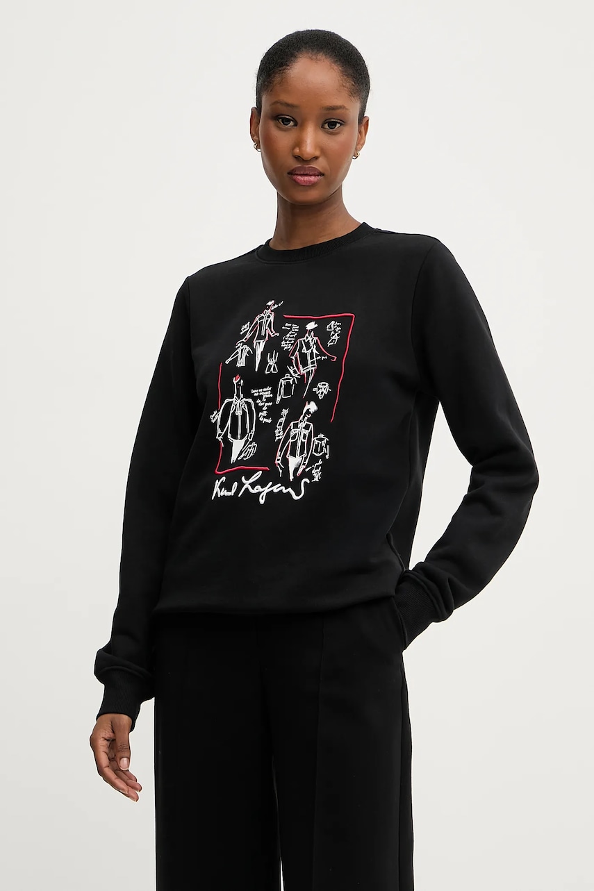 Karl Lagerfeld hanorac de bumbac culoarea negru, cu imprimeu, A3W20065