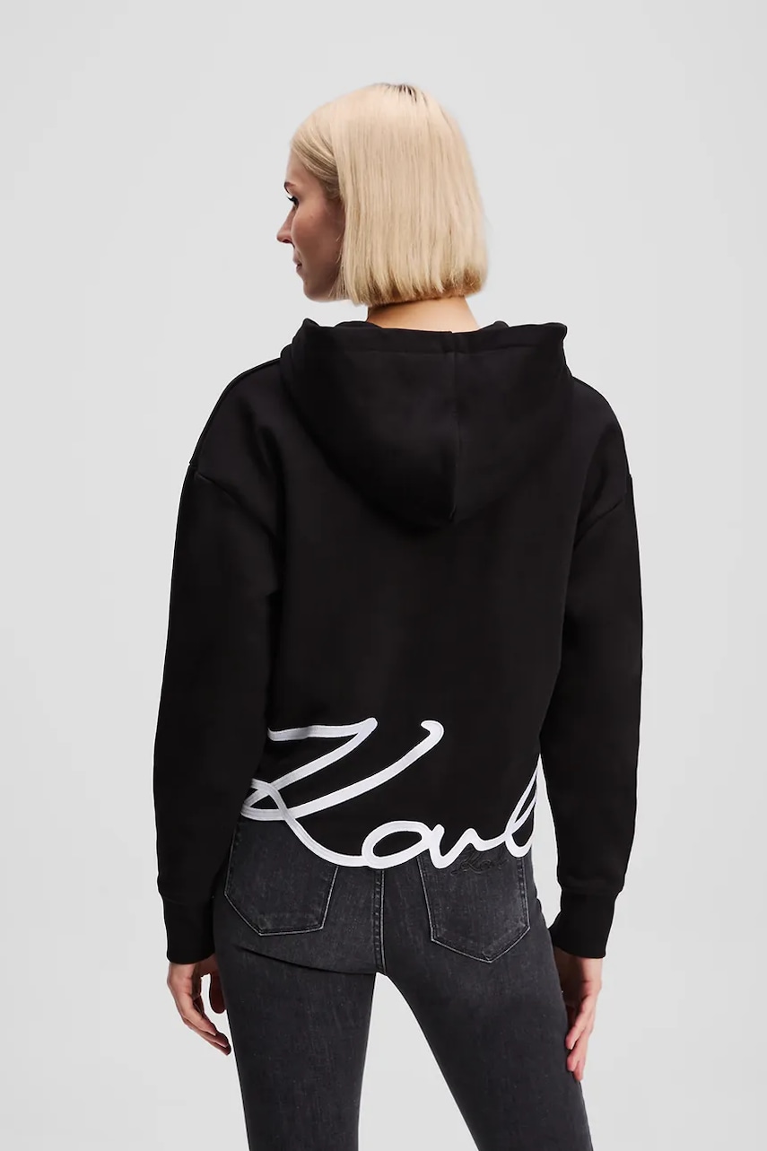 Karl Lagerfeld bluza culoarea negru, cu gluga, cu imprimeu, A3W20067