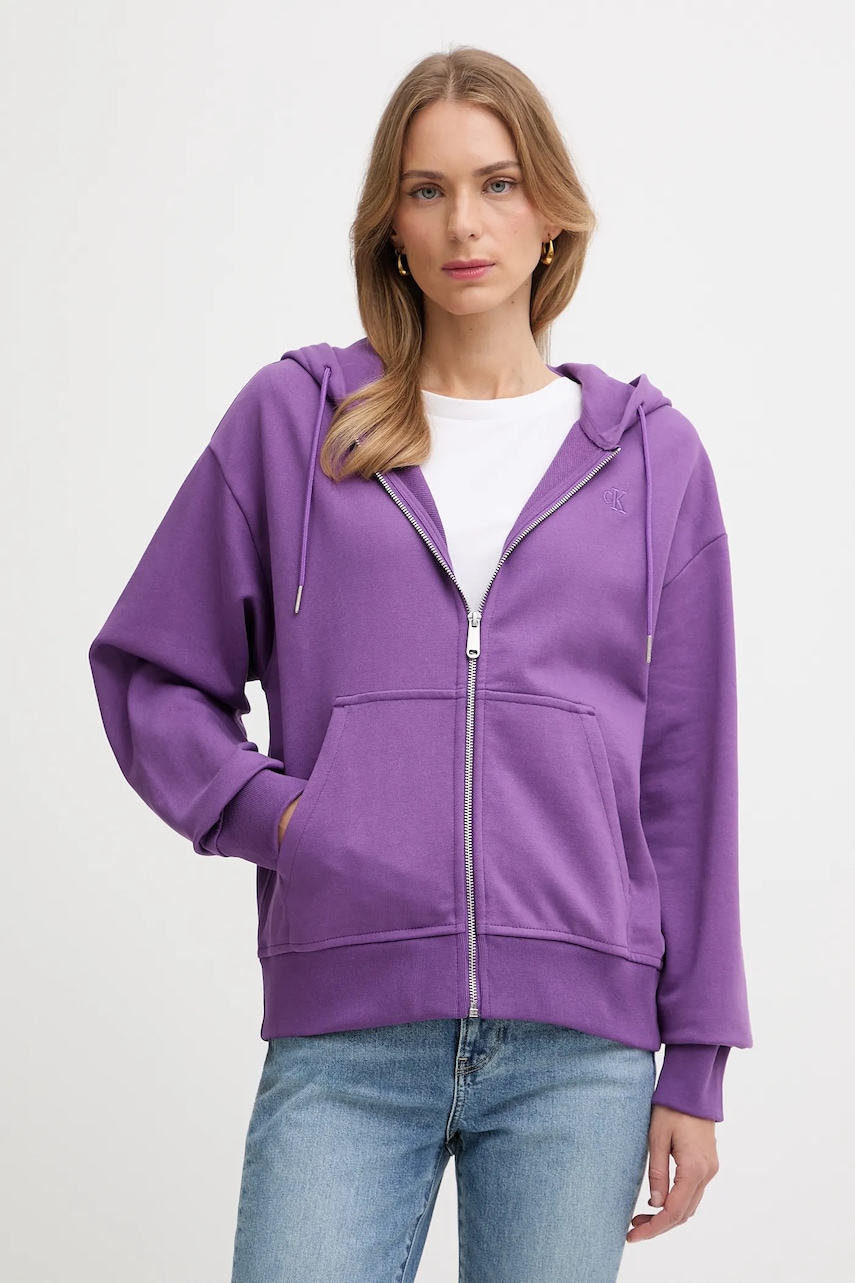 

Суичър Calvin Klein Jeans в черно с качулка с изчистен дизайн LV047B237G, Виолетов