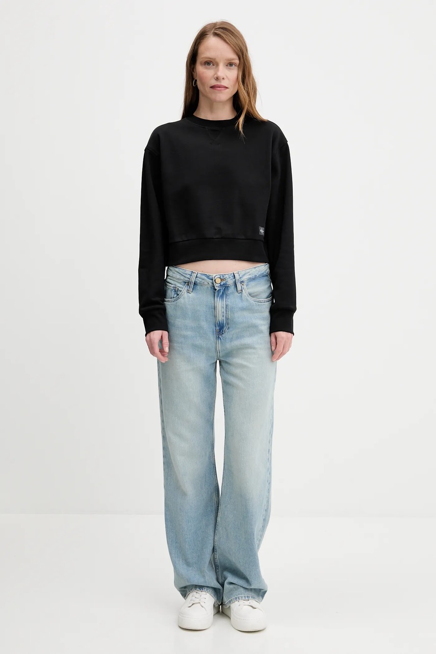 Хлопковая кофта Calvin Klein Jeans цвет чёрный однотонная LV047C911G