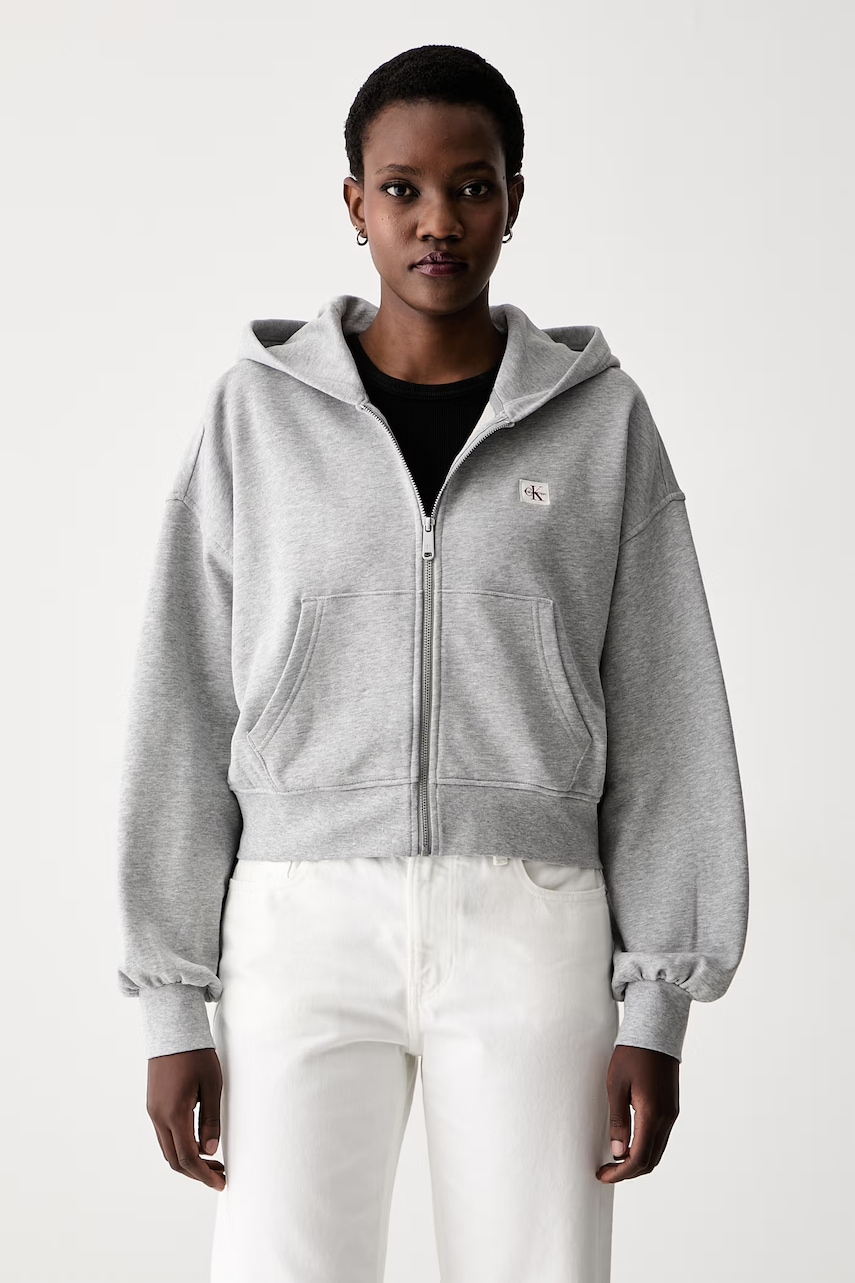 Calvin Klein Jeans bluza rozpinana z kapturem damska bawełniana