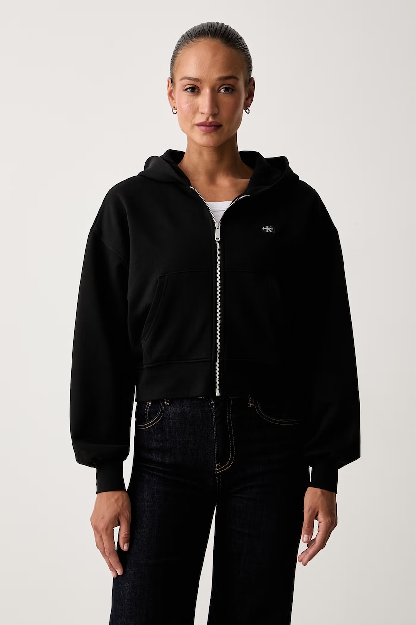 Calvin Klein Jeans mikina na zips s kapucňou dámska bavlnená