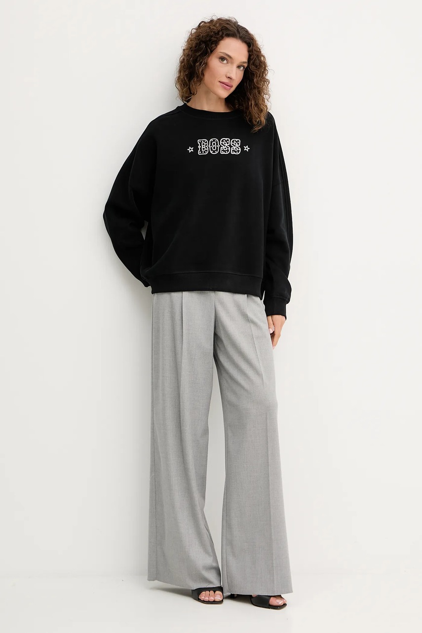 Хлопковая кофта BOSS Orange цвет чёрный с аппликацией 50546961