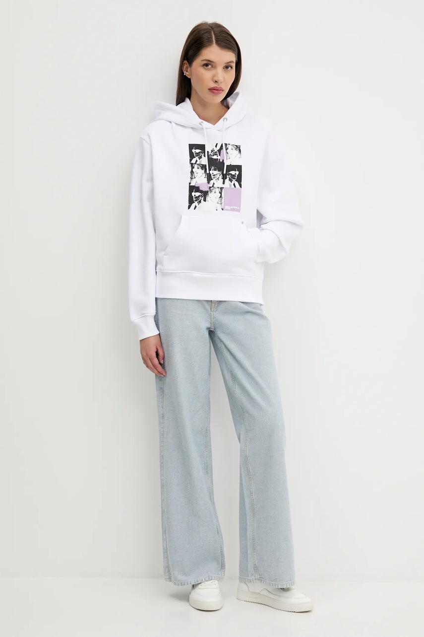 Хлопковая кофта Karl Lagerfeld Jeans цвет белый с капюшоном с принтом A3W20042