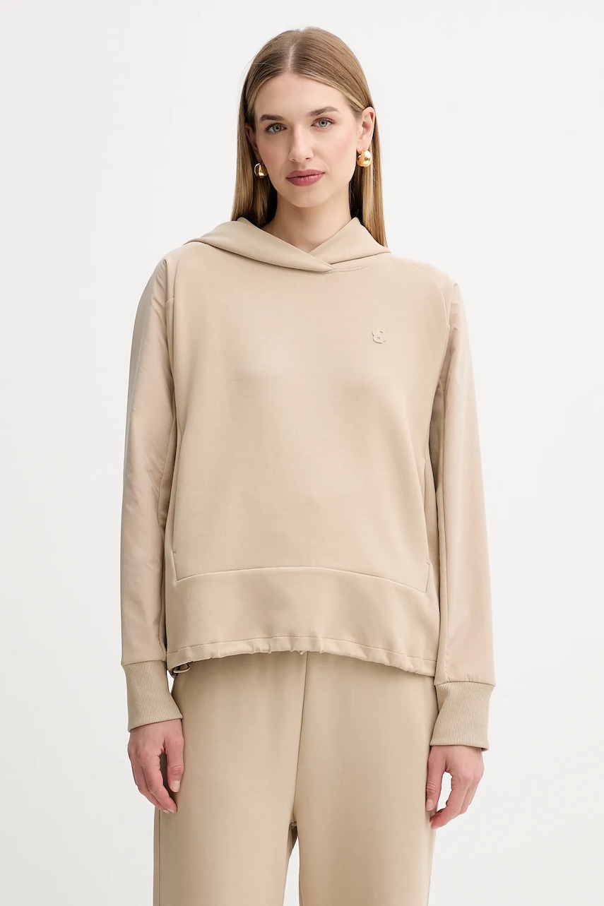 Mikina BOSS Elapse1 dámská, béžová barva, s kapucí, hladká, 50553638