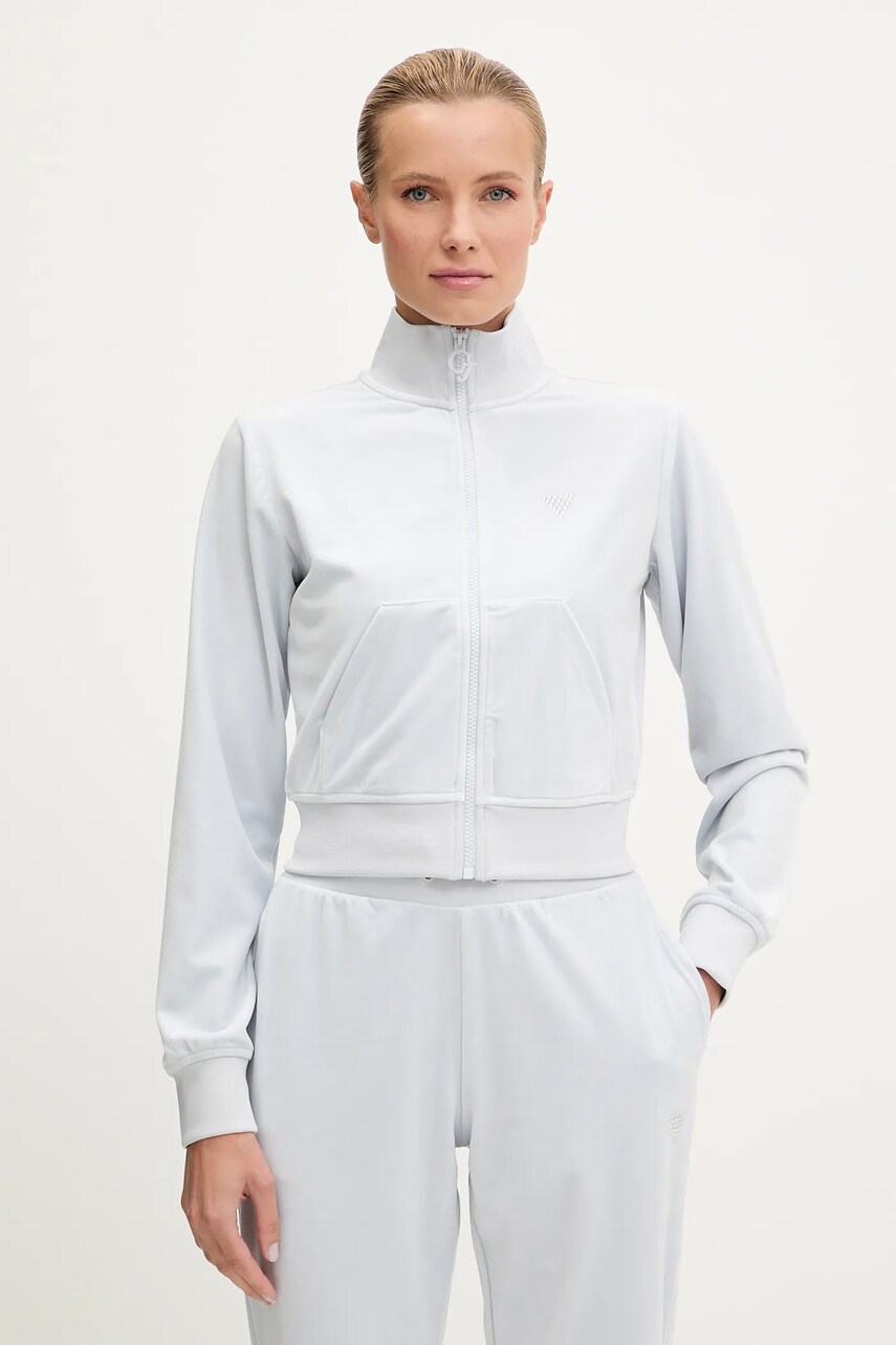 Levně Velurová mikina Guess COUTURE dámská, modrá barva, hladká, V3BQ22 K0232
