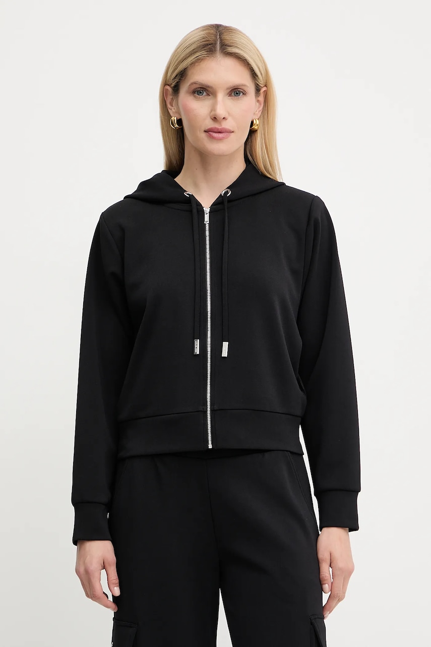 MICHAEL Michael Kors bluză culoarea negru, cu glugă, uni, MT551SSE45 MICHAEL Michael Kors bluză culoarea negru, cu glugă, uni, MT551SSE45