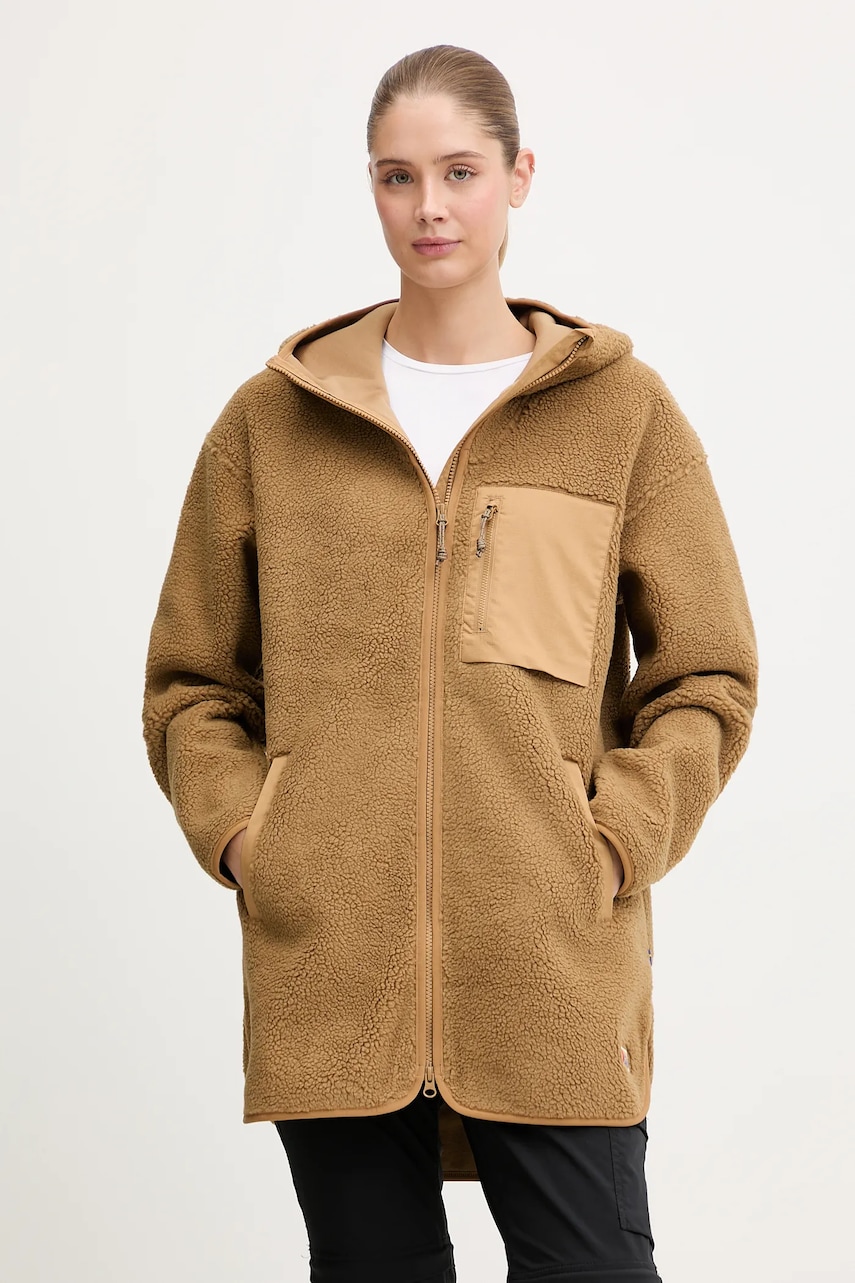 Fjallraven bluză Vardag Pile culoarea verde, cu glugă, uni, F14600256-232