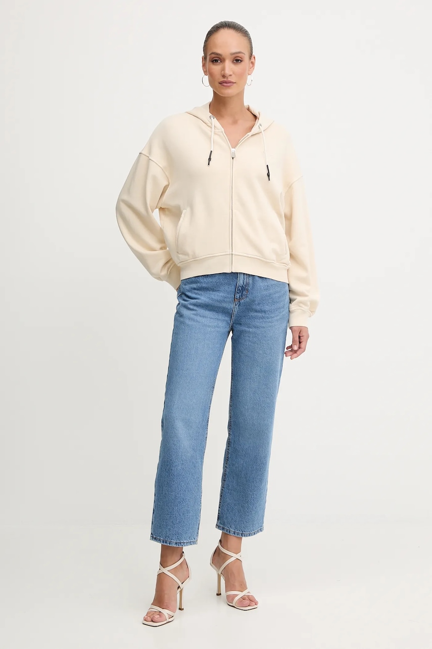 Хлопковая кофта Pinko цвет бежевый с капюшоном однотонная 105509 A2RB Хлопковая кофта Pinko цвет бежевый с капюшоном однотонная 105509 A2RB