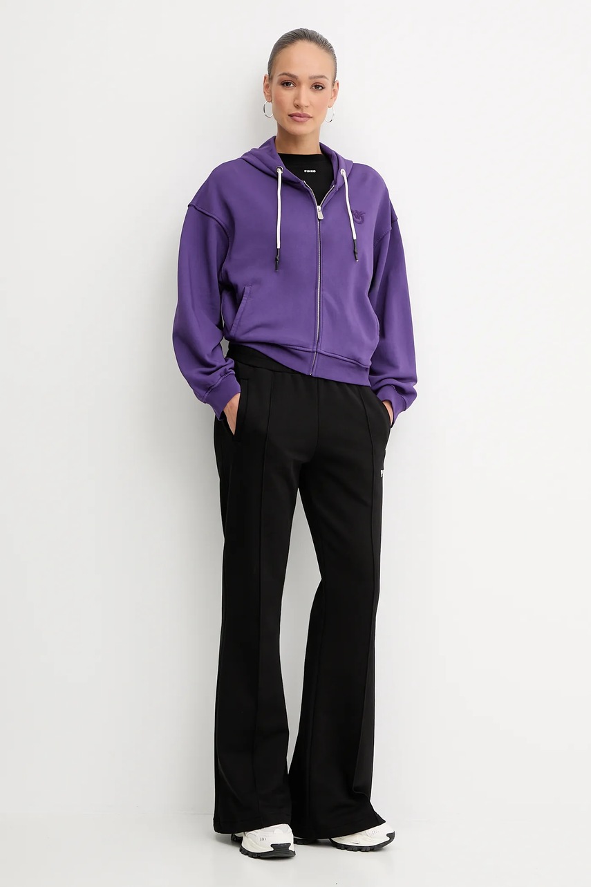 Хлопковая кофта Pinko цвет фиолетовый с капюшоном однотонная 105509 A2RB Хлопковая кофта Pinko цвет фиолетовый с капюшоном однотонная 105509 A2RB