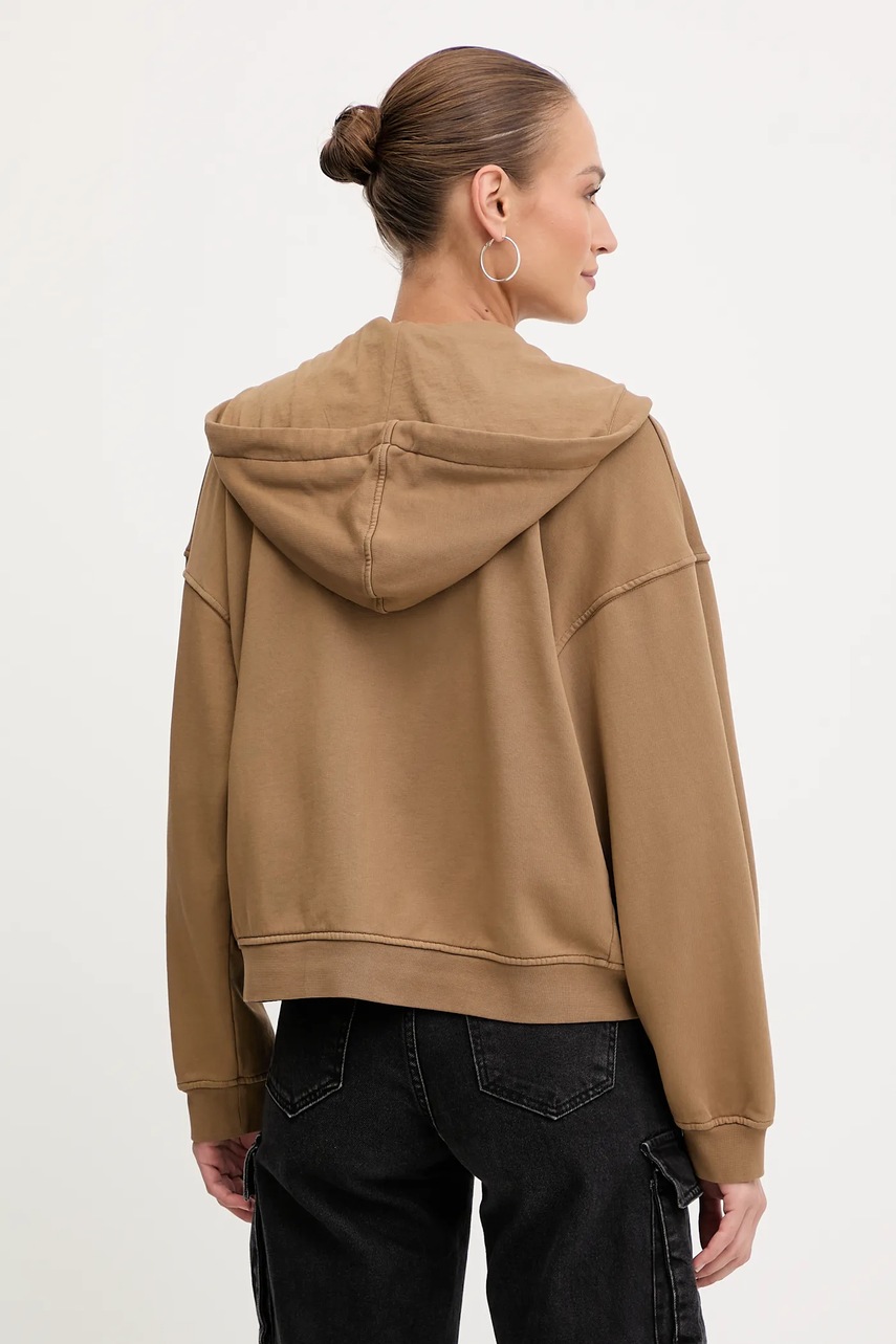 Βαμβακερή μπλούζα Pinko γυναικεία, χρώμα: καφέ, με κουκούλα, 105509 A2RB φωτογραφία