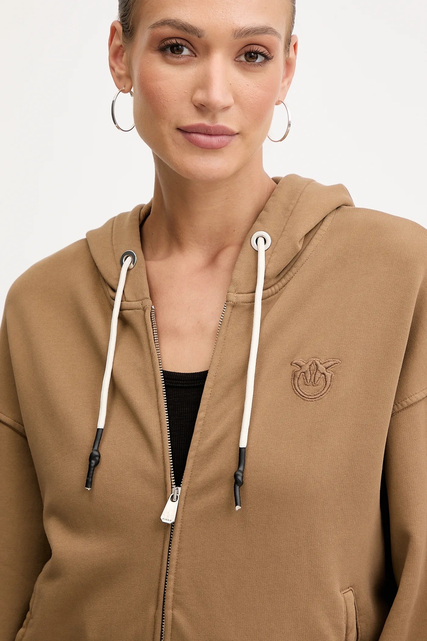 Βαμβακερή μπλούζα Pinko γυναικεία, χρώμα: καφέ, με κουκούλα, 105509 A2RB φωτογραφία