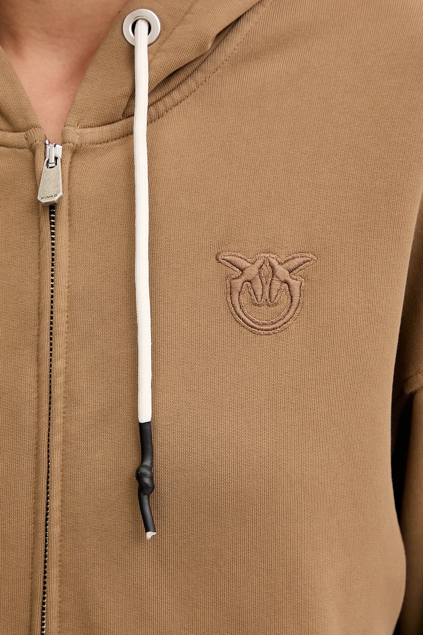 Βαμβακερή μπλούζα Pinko γυναικεία, χρώμα: καφέ, με κουκούλα, 105509 A2RB φωτογραφία