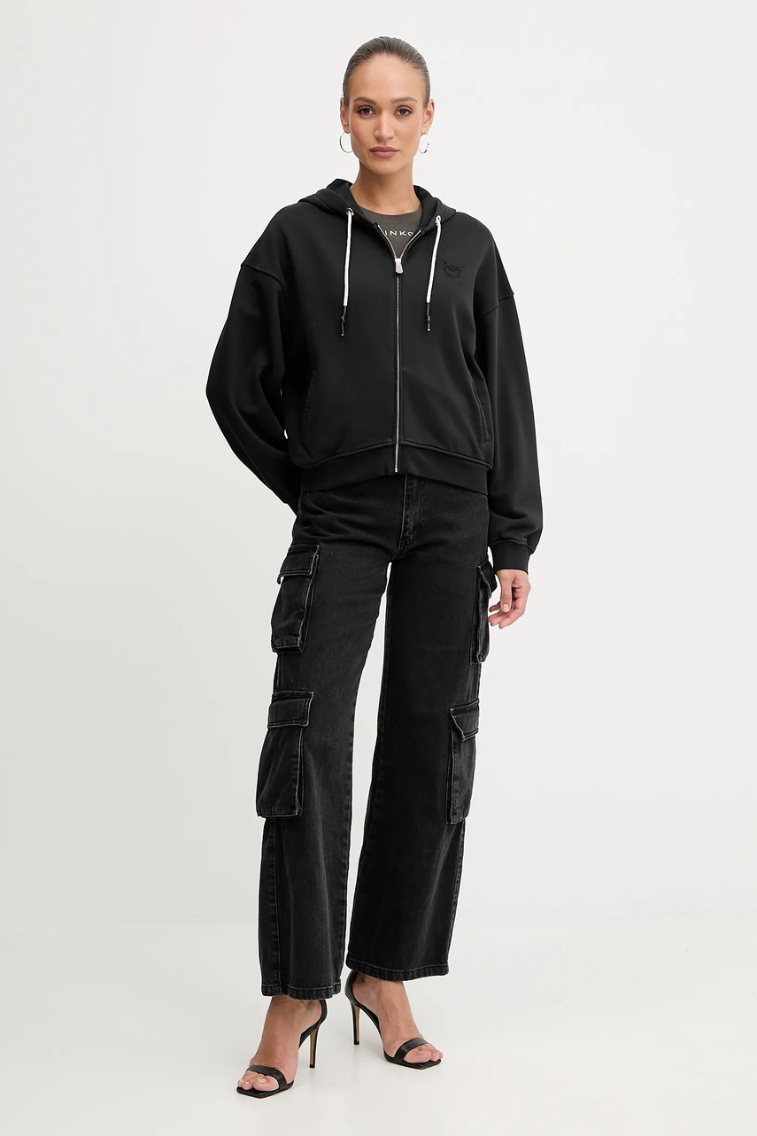 Хлопковая кофта Pinko цвет чёрный с капюшоном однотонная 105509 A2RB