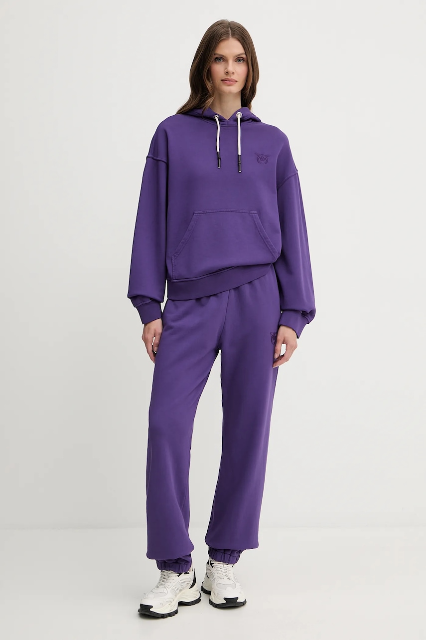 Хлопковая кофта Pinko цвет фиолетовый с капюшоном однотонная 105507 A2RB Хлопковая кофта Pinko цвет фиолетовый с капюшоном однотонная 105507 A2RB