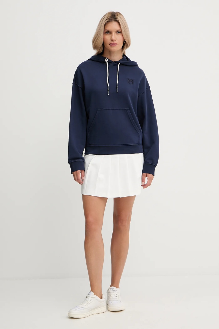 Хлопковая кофта Pinko цвет синий с капюшоном однотонная 105507 A2RB