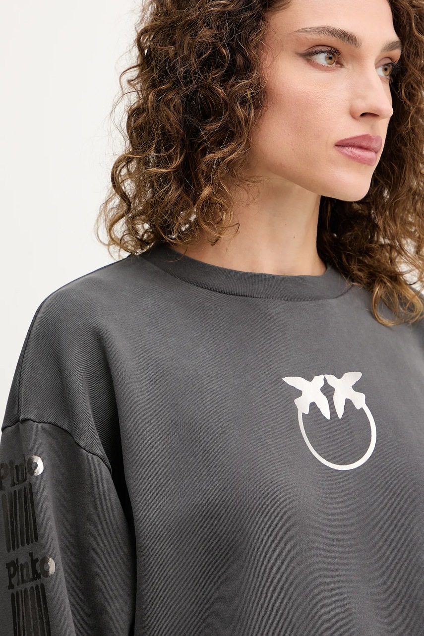 Βαμβακερή μπλούζα Pinko γυναικεία, χρώμα: γκρι, 104618 A2V7 φωτογραφία