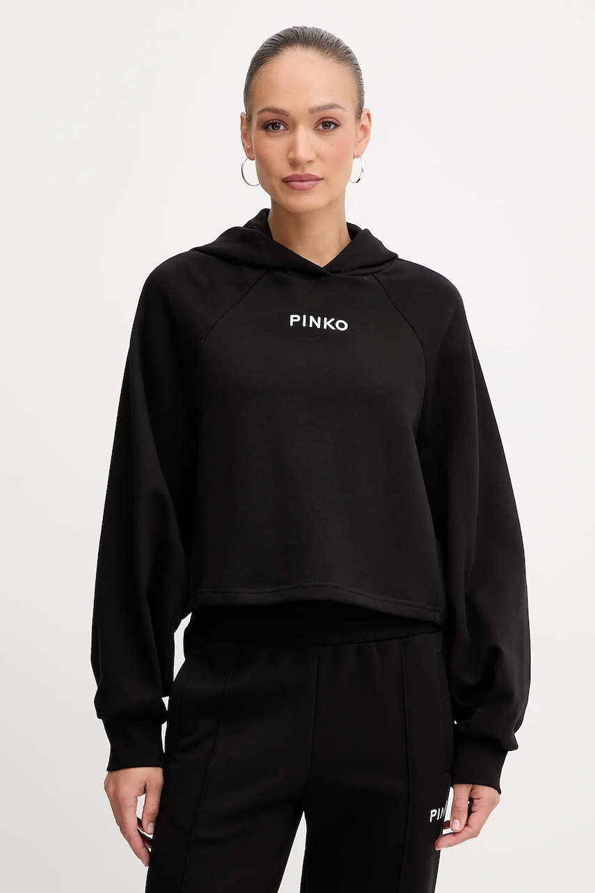 Levně Mikina Pinko dámská, černá barva, s kapucí, s aplikací, 105726 A2UR