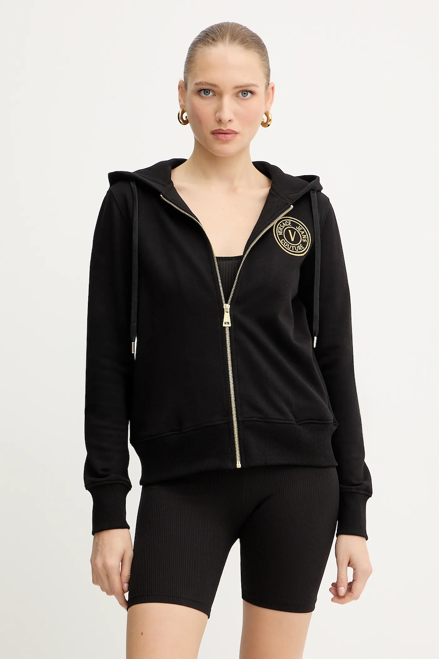 Versace Jeans Couture hanorac de bumbac culoarea negru, cu glugă, uni, 79HAIT00 CF01T