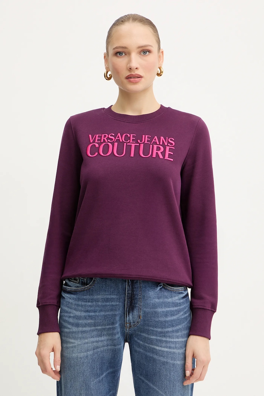 Versace Jeans Couture hanorac de bumbac culoarea violet, cu imprimeu, 79HAIT06 CF01T
