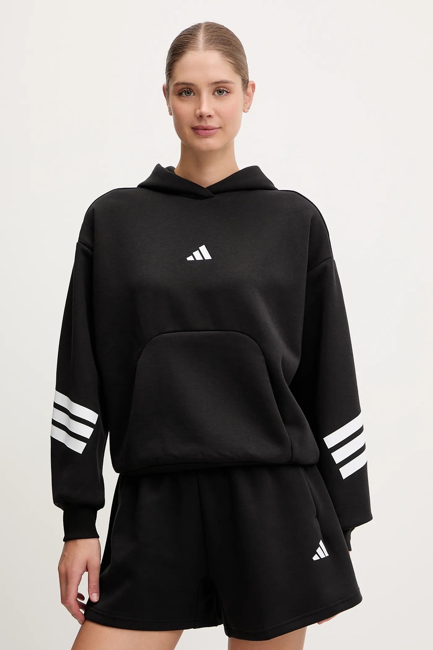 adidas bluza Future Icons 3-Stripes culoarea negru, cu gluga, cu imprimeu, JC5426