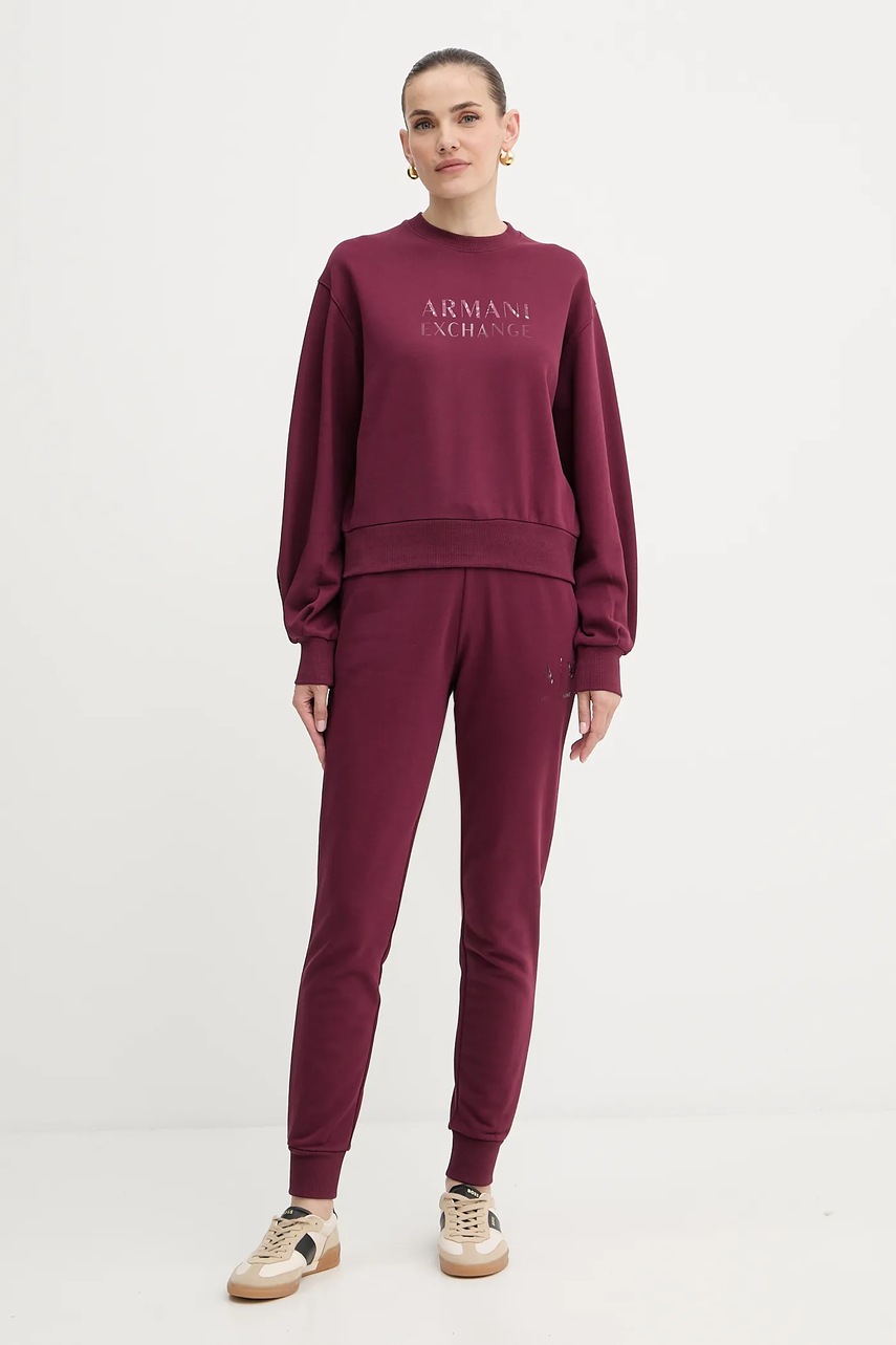 Хлопковая кофта Armani Exchange цвет бордовый с принтом XW000747 AF16114