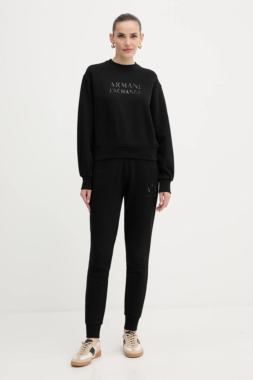 Хлопковая кофта Armani Exchange цвет чёрный с принтом XW000747 AF16114