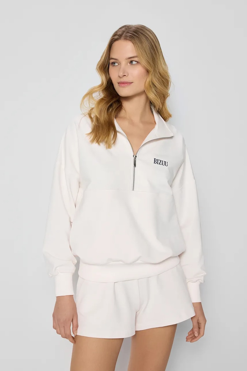 Levně Bavlněná mikina Bizuu CHAMP dámská, béžová barva, hladká, CHAMP CREAM
