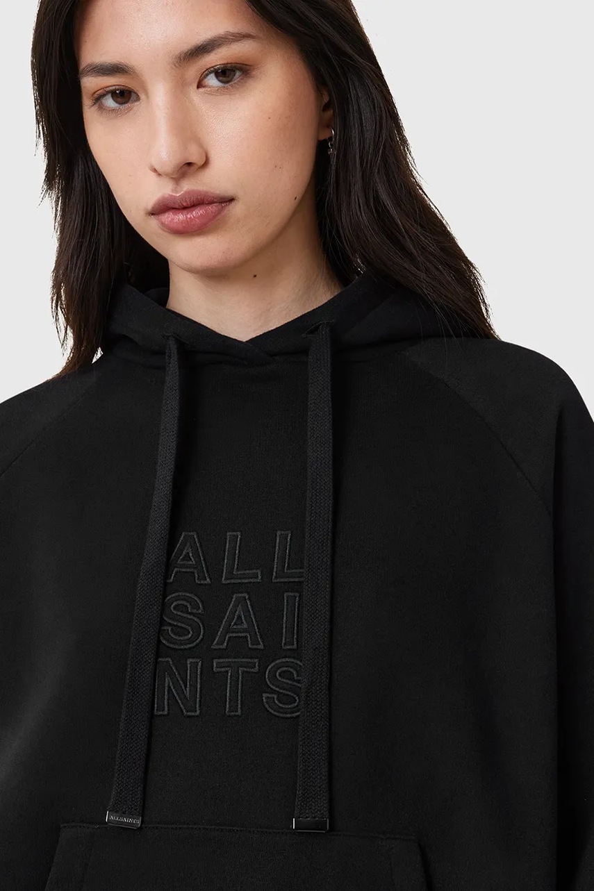Кофта AllSaints STACKS цвет чёрный с капюшоном с аппликацией W131JC