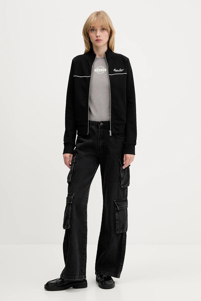 Хлопковая кофта Guess Jeans цвет чёрный с аппликацией W5YQ17 K68I4
